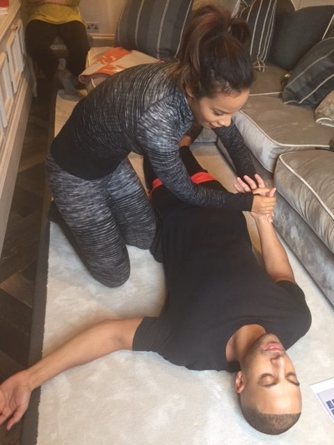 Rochelle Humes puts Marvin into the recovery position